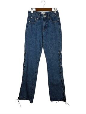 Superdown REVOLVE Jayda Lace Up Jeans Straight Leg Festival Grommet Tie New 24
